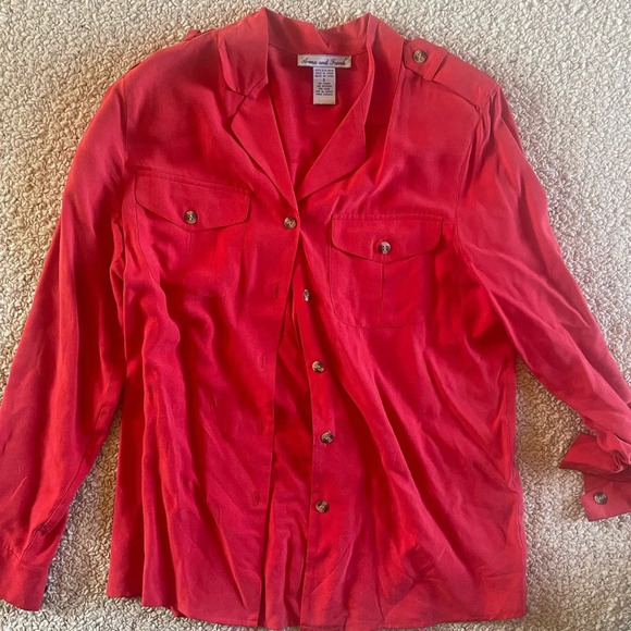 Vintage anna and frank 100% silk blouse Red Button long sleeve womens sz small - Picture 5 of 5